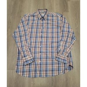 Peter Millar Crown Button Down Shirt Mens XL Blue Brown Plaid Cotton Casual Golf